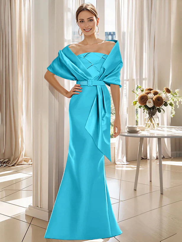 Robe Trompette 2 Pièces pour Mère de la Mariée et Du Marié, Longueur Au Sol, avec Cache-Cœur
