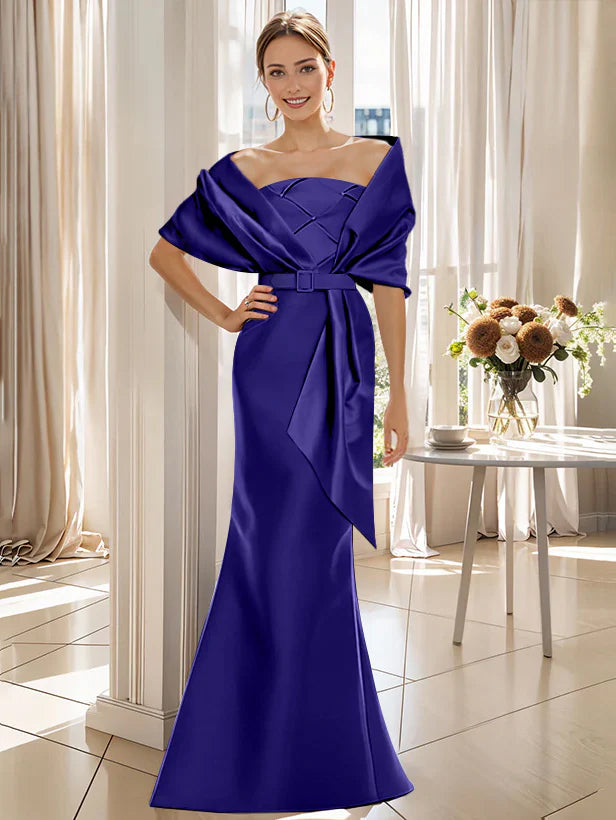 Robe Trompette 2 Pièces pour Mère de la Mariée et Du Marié, Longueur Au Sol, avec Cache-Cœur