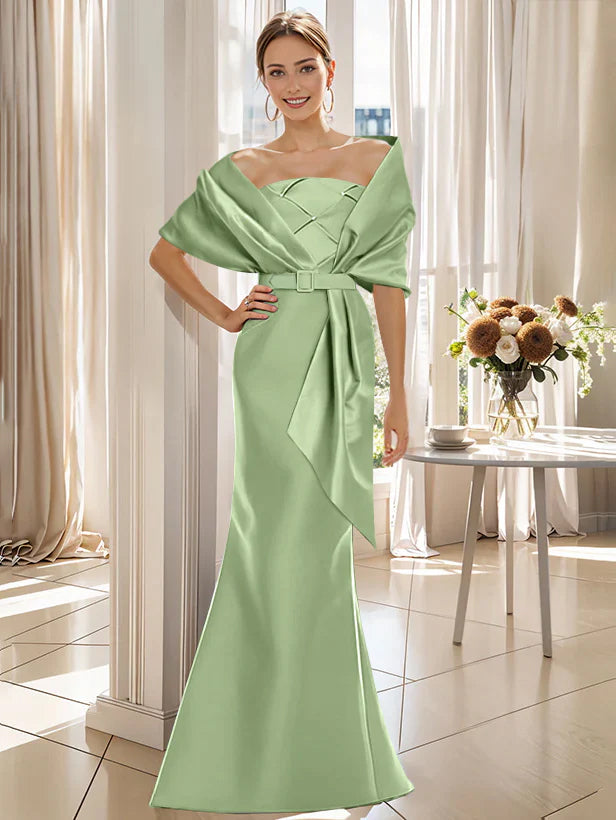 Robe Trompette 2 Pièces pour Mère de la Mariée et Du Marié, Longueur Au Sol, avec Cache-Cœur