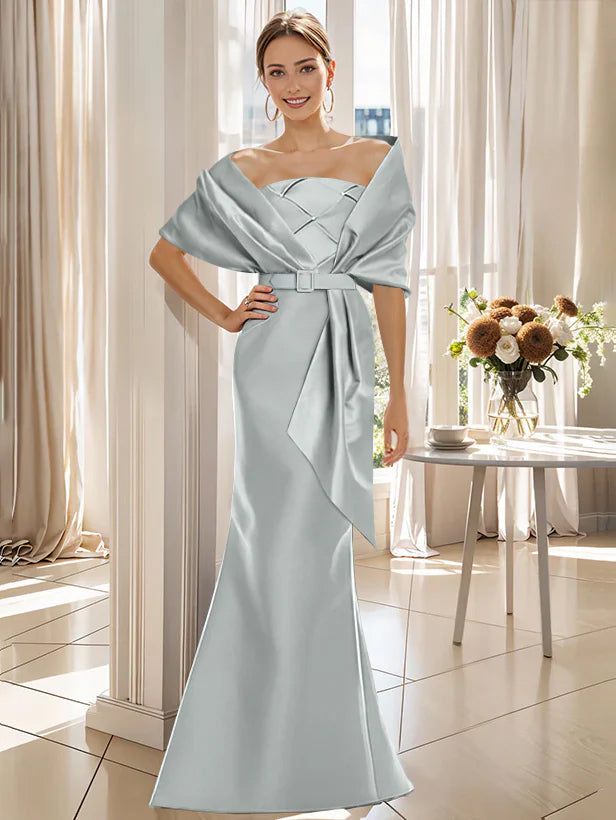 Robe Trompette 2 Pièces pour Mère de la Mariée et Du Marié, Longueur Au Sol, avec Cache-Cœur