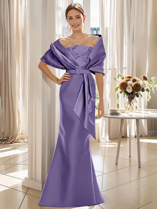 Robe Trompette 2 Pièces pour Mère de la Mariée et Du Marié, Longueur Au Sol, avec Cache-Cœur