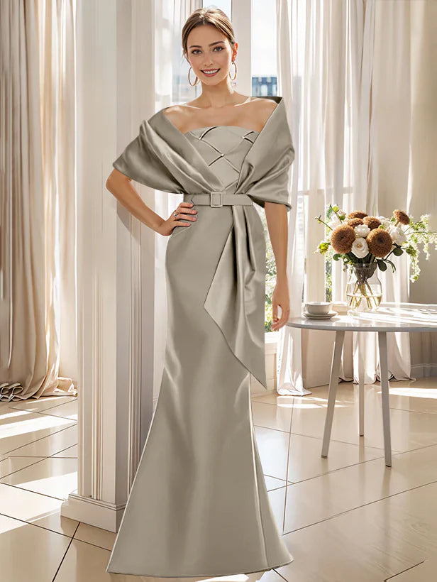 Robe Trompette 2 Pièces pour Mère de la Mariée et Du Marié, Longueur Au Sol, avec Cache-Cœur
