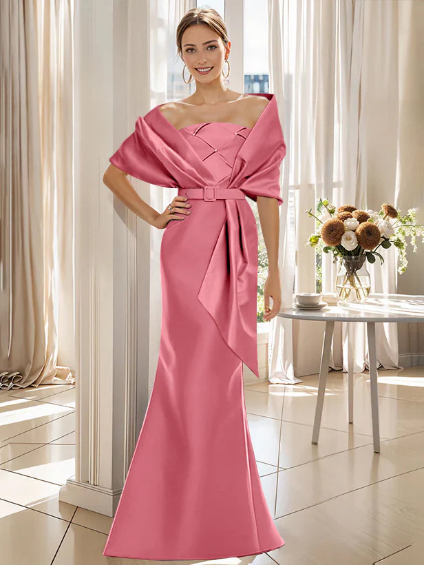 Robe Trompette 2 Pièces pour Mère de la Mariée et Du Marié, Longueur Au Sol, avec Cache-Cœur