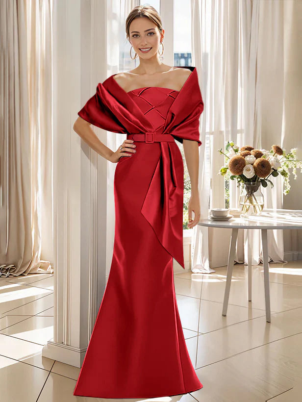 Robe Trompette 2 Pièces pour Mère de la Mariée et Du Marié, Longueur Au Sol, avec Cache-Cœur
