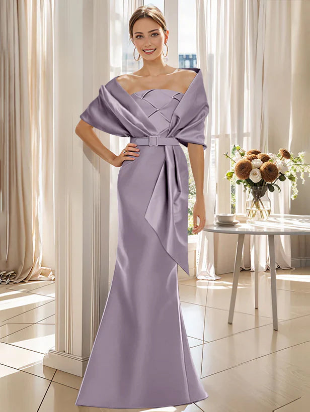 Robe Trompette 2 Pièces pour Mère de la Mariée et Du Marié, Longueur Au Sol, avec Cache-Cœur