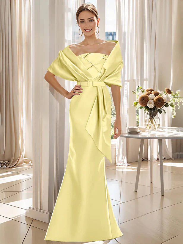 Robe Trompette 2 Pièces pour Mère de la Mariée et Du Marié, Longueur Au Sol, avec Cache-Cœur