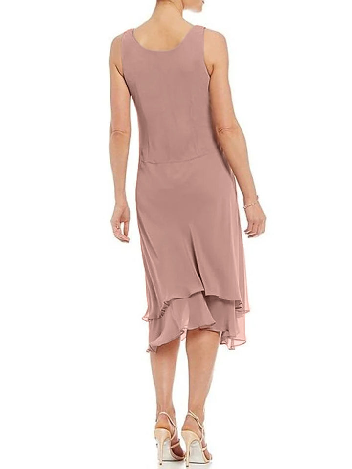 Tailleur-Pantalon pour Mère de la Mariée, Coupe A-Line/Princess, Col Rond, Sans Manches, Longueur Thé, avec Veste