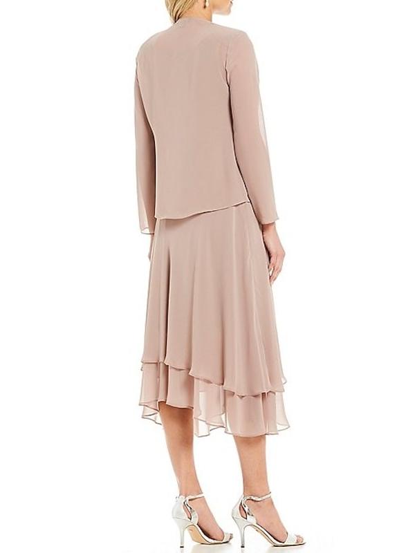 Tailleur-Pantalon pour Mère de la Mariée, Coupe A-Line/Princess, Col Rond, Sans Manches, Longueur Thé, avec Veste