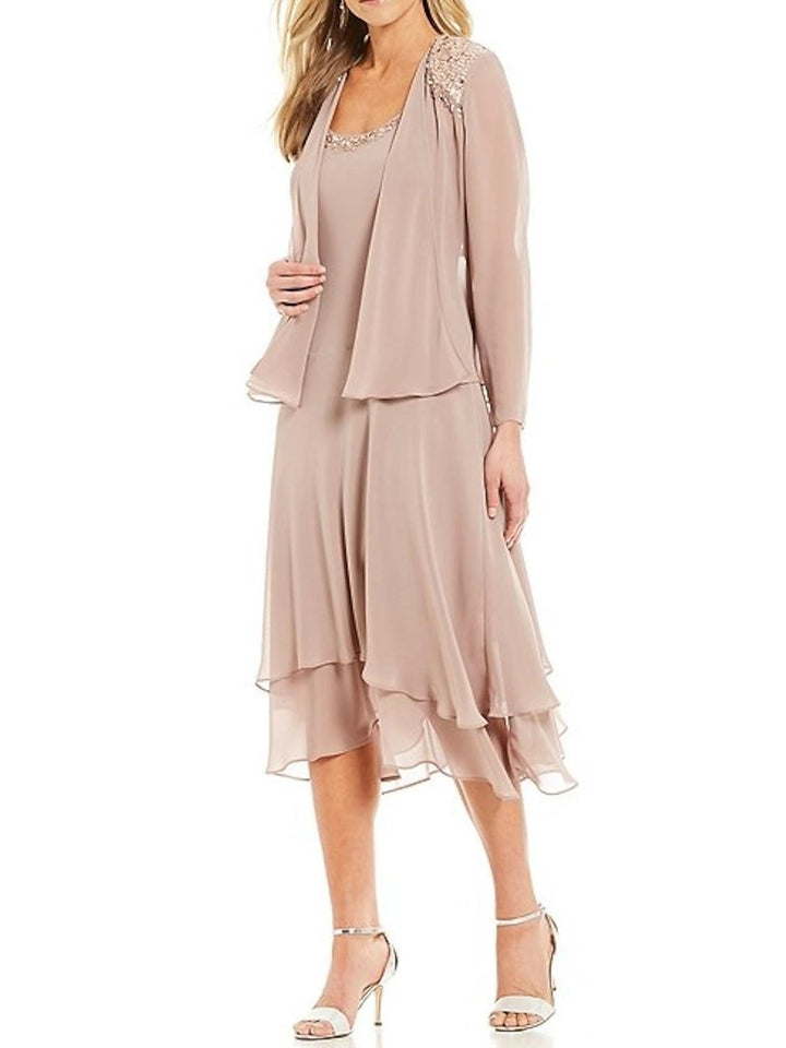 Tailleur-Pantalon pour Mère de la Mariée, Coupe A-Line/Princess, Col Rond, Sans Manches, Longueur Thé, avec Veste