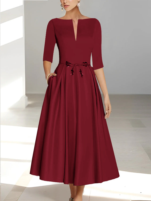 Robes de Mère de la Mariée et Du Marié Coupe A-Line/Princess à Demi-Manches et Longueur Cheville avec Poches