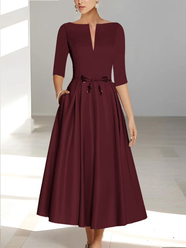 Robes de Mère de la Mariée et Du Marié Coupe A-Line/Princess à Demi-Manches et Longueur Cheville avec Poches