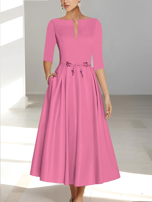 Robes de Mère de la Mariée et Du Marié Coupe A-Line/Princess à Demi-Manches et Longueur Cheville avec Poches