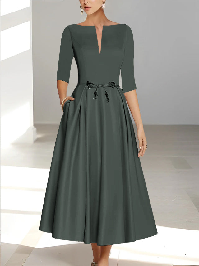 Robes de Mère de la Mariée et Du Marié Coupe A-Line/Princess à Demi-Manches et Longueur Cheville avec Poches