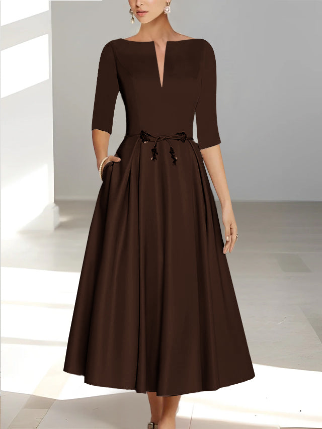 Robes de Mère de la Mariée et Du Marié Coupe A-Line/Princess à Demi-Manches et Longueur Cheville avec Poches