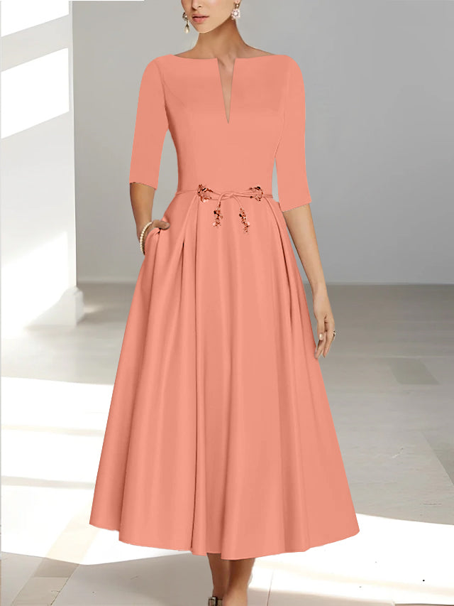 Robes de Mère de la Mariée et Du Marié Coupe A-Line/Princess à Demi-Manches et Longueur Cheville avec Poches