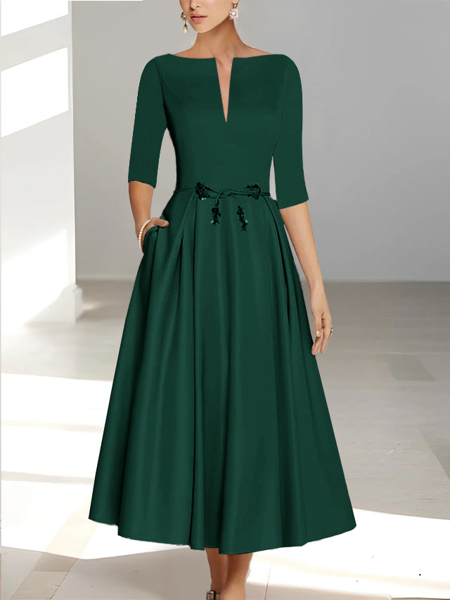 Robes de Mère de la Mariée et Du Marié Coupe A-Line/Princess à Demi-Manches et Longueur Cheville avec Poches