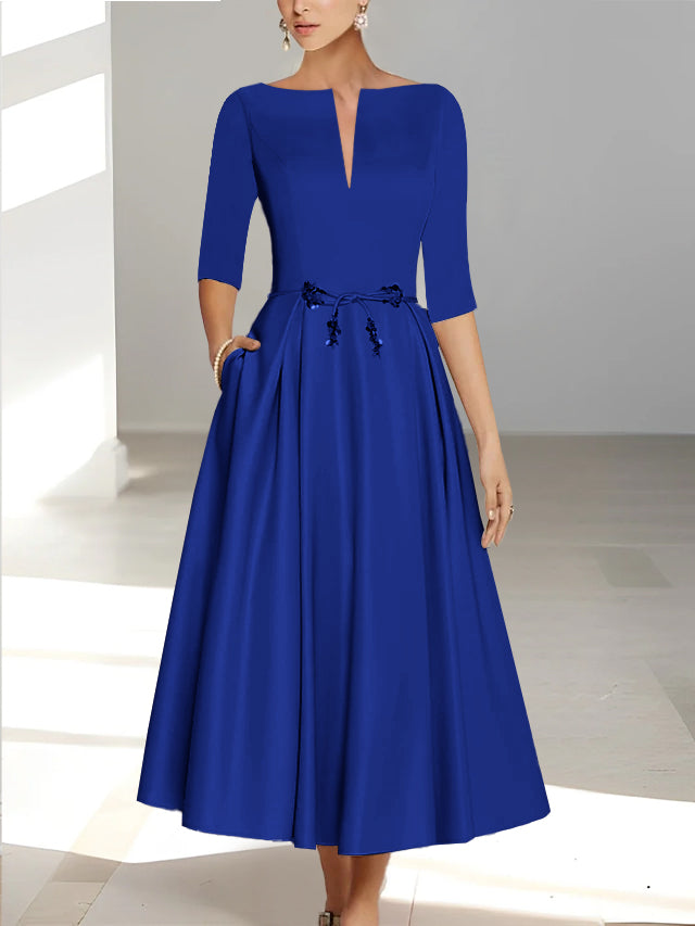 Robes de Mère de la Mariée et Du Marié Coupe A-Line/Princess à Demi-Manches et Longueur Cheville avec Poches