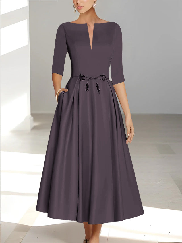 Robes de Mère de la Mariée et Du Marié Coupe A-Line/Princess à Demi-Manches et Longueur Cheville avec Poches