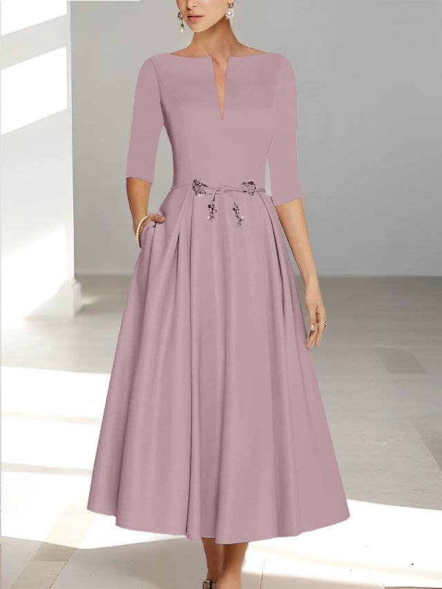 Robes de Mère de la Mariée et Du Marié Coupe A-Line/Princess à Demi-Manches et Longueur Cheville avec Poches