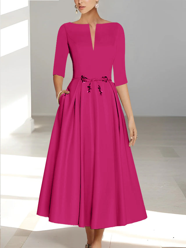 Robes de Mère de la Mariée et Du Marié Coupe A-Line/Princess à Demi-Manches et Longueur Cheville avec Poches