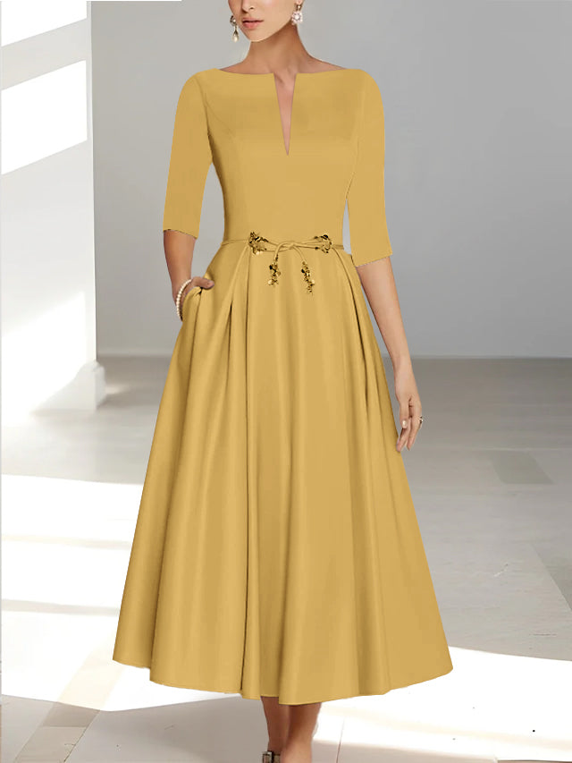 Robes de Mère de la Mariée et Du Marié Coupe A-Line/Princess à Demi-Manches et Longueur Cheville avec Poches