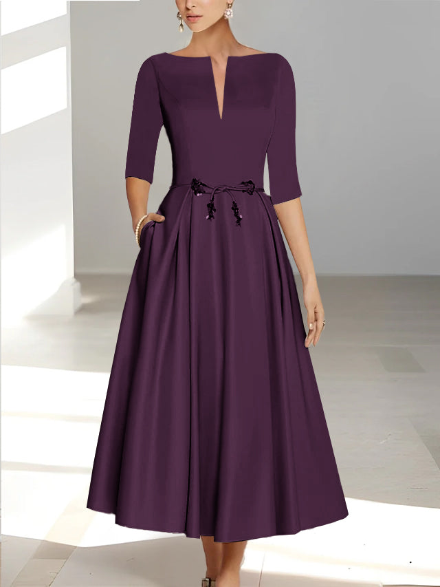 Robes de Mère de la Mariée et Du Marié Coupe A-Line/Princess à Demi-Manches et Longueur Cheville avec Poches