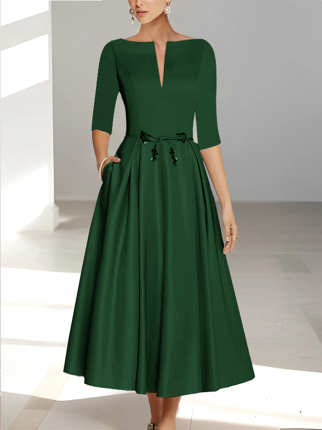 Robes de Mère de la Mariée et Du Marié Coupe A-Line/Princess à Demi-Manches et Longueur Cheville avec Poches