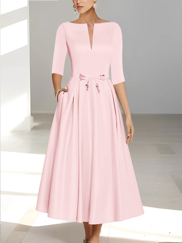 Robes de Mère de la Mariée et Du Marié Coupe A-Line/Princess à Demi-Manches et Longueur Cheville avec Poches