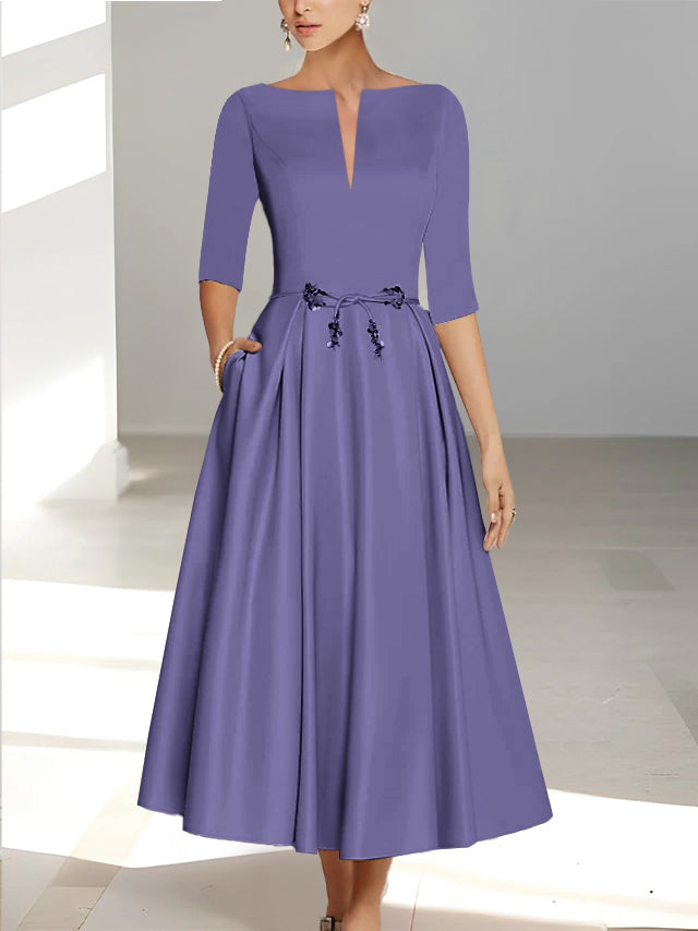 Robes de Mère de la Mariée et Du Marié Coupe A-Line/Princess à Demi-Manches et Longueur Cheville avec Poches