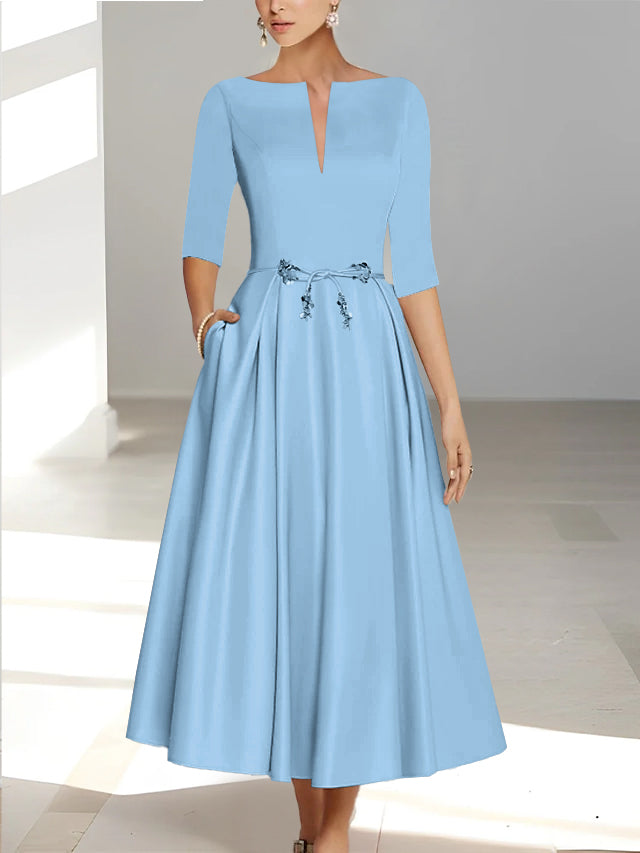 Robes de Mère de la Mariée et Du Marié Coupe A-Line/Princess à Demi-Manches et Longueur Cheville avec Poches