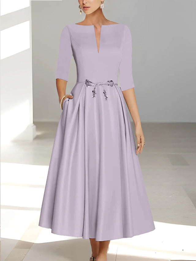 Robes de Mère de la Mariée et Du Marié Coupe A-Line/Princess à Demi-Manches et Longueur Cheville avec Poches