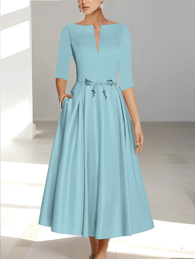 Robes de Mère de la Mariée et Du Marié Coupe A-Line/Princess à Demi-Manches et Longueur Cheville avec Poches