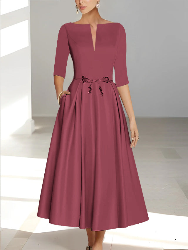 Robes de Mère de la Mariée et Du Marié Coupe A-Line/Princess à Demi-Manches et Longueur Cheville avec Poches