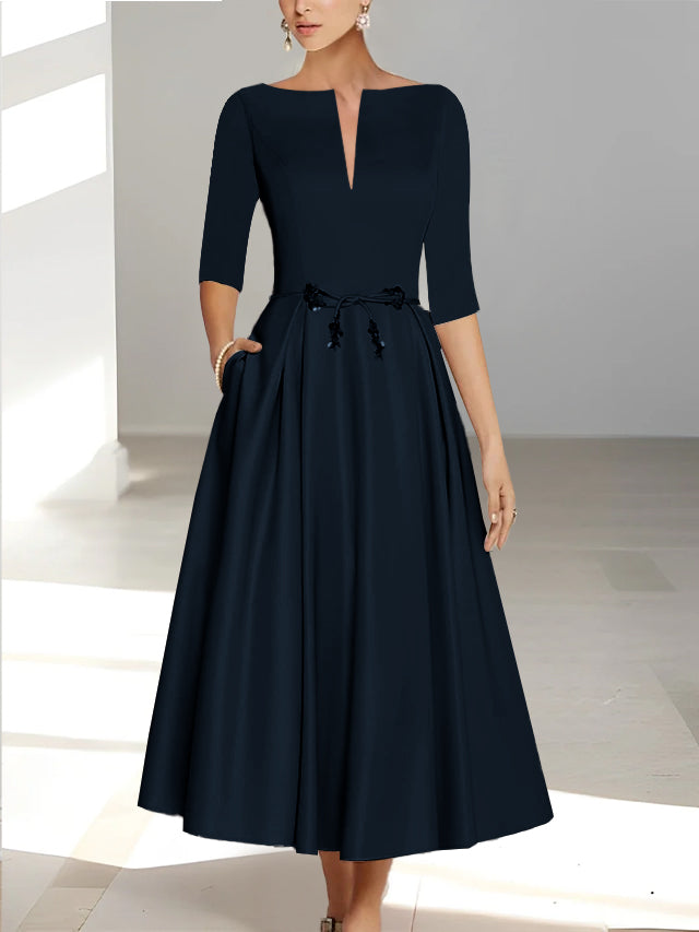 Robes de Mère de la Mariée et Du Marié Coupe A-Line/Princess à Demi-Manches et Longueur Cheville avec Poches