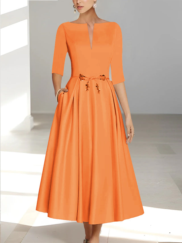Robes de Mère de la Mariée et Du Marié Coupe A-Line/Princess à Demi-Manches et Longueur Cheville avec Poches
