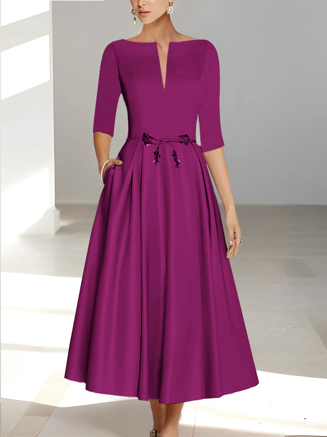 Robes de Mère de la Mariée et Du Marié Coupe A-Line/Princess à Demi-Manches et Longueur Cheville avec Poches