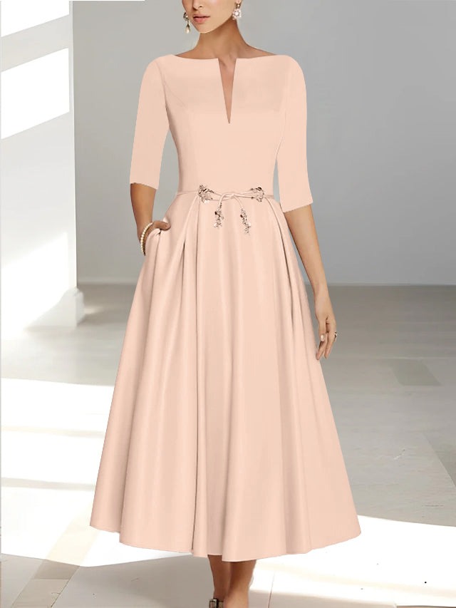 Robes de Mère de la Mariée et Du Marié Coupe A-Line/Princess à Demi-Manches et Longueur Cheville avec Poches