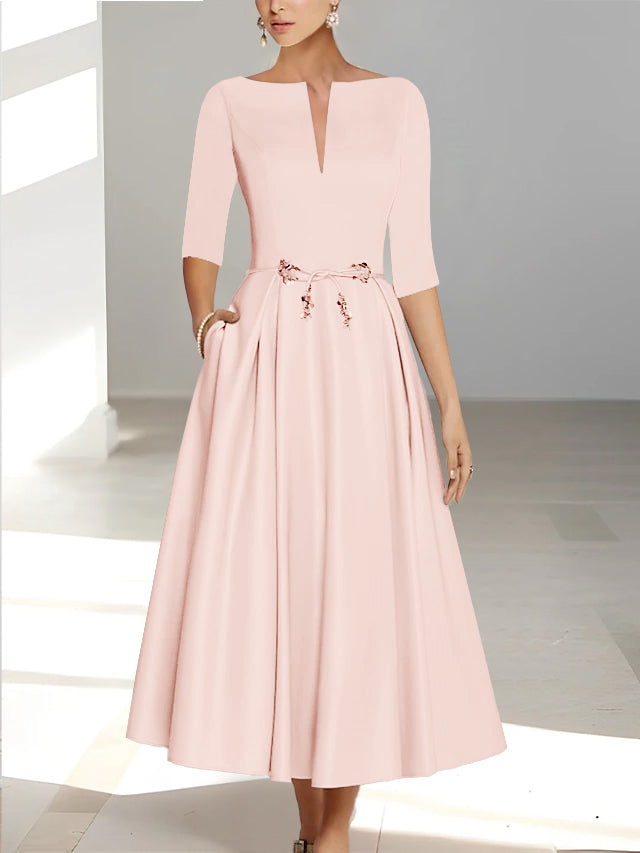 Robes de Mère de la Mariée et Du Marié Coupe A-Line/Princess à Demi-Manches et Longueur Cheville avec Poches