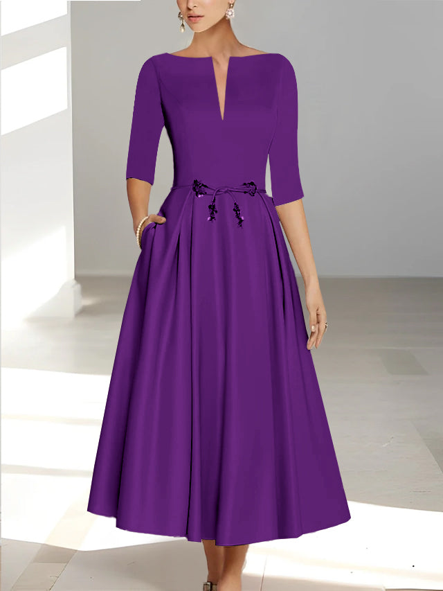 Robes de Mère de la Mariée et Du Marié Coupe A-Line/Princess à Demi-Manches et Longueur Cheville avec Poches