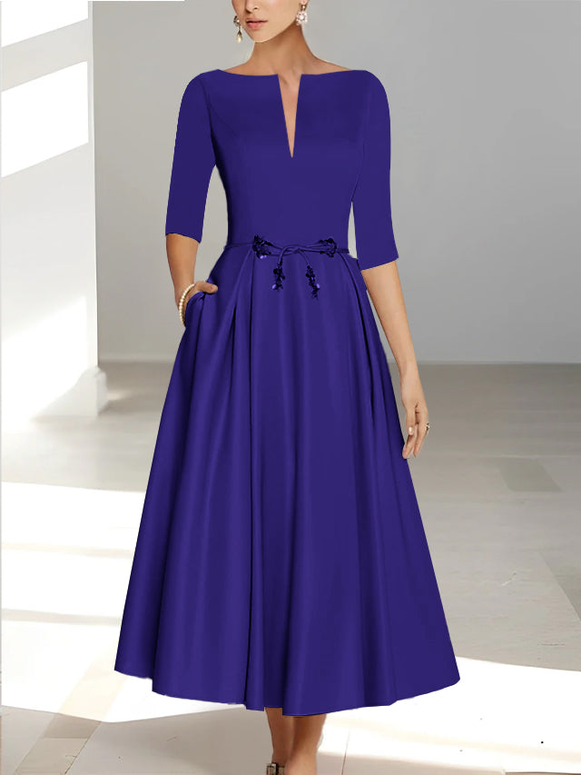 Robes de Mère de la Mariée et Du Marié Coupe A-Line/Princess à Demi-Manches et Longueur Cheville avec Poches