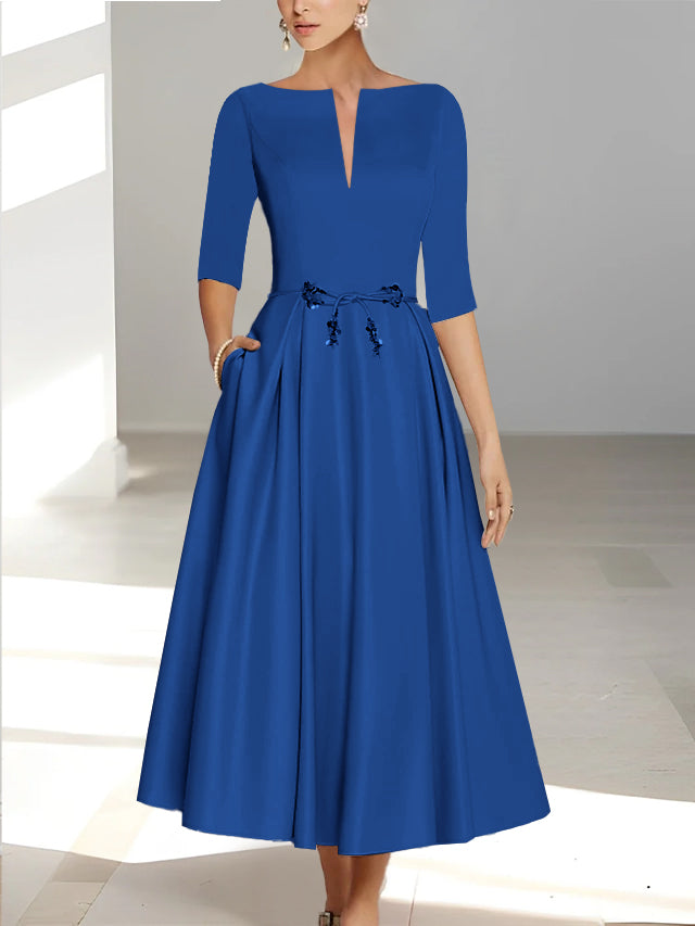Robes de Mère de la Mariée et Du Marié Coupe A-Line/Princess à Demi-Manches et Longueur Cheville avec Poches