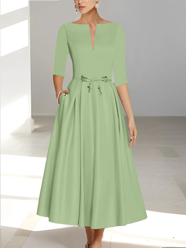 Robes de Mère de la Mariée et Du Marié Coupe A-Line/Princess à Demi-Manches et Longueur Cheville avec Poches