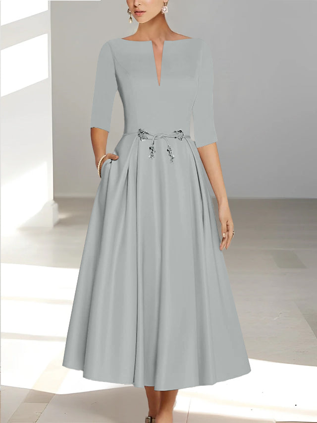Robes de Mère de la Mariée et Du Marié Coupe A-Line/Princess à Demi-Manches et Longueur Cheville avec Poches