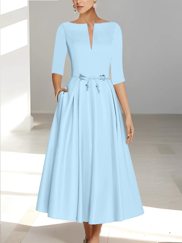 Robes de Mère de la Mariée et Du Marié Coupe A-Line/Princess à Demi-Manches et Longueur Cheville avec Poches
