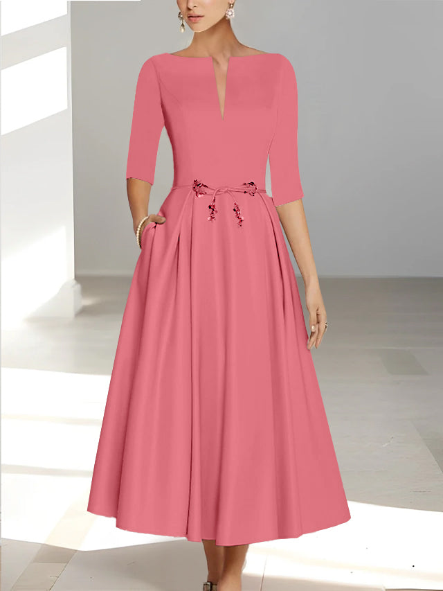Robes de Mère de la Mariée et Du Marié Coupe A-Line/Princess à Demi-Manches et Longueur Cheville avec Poches