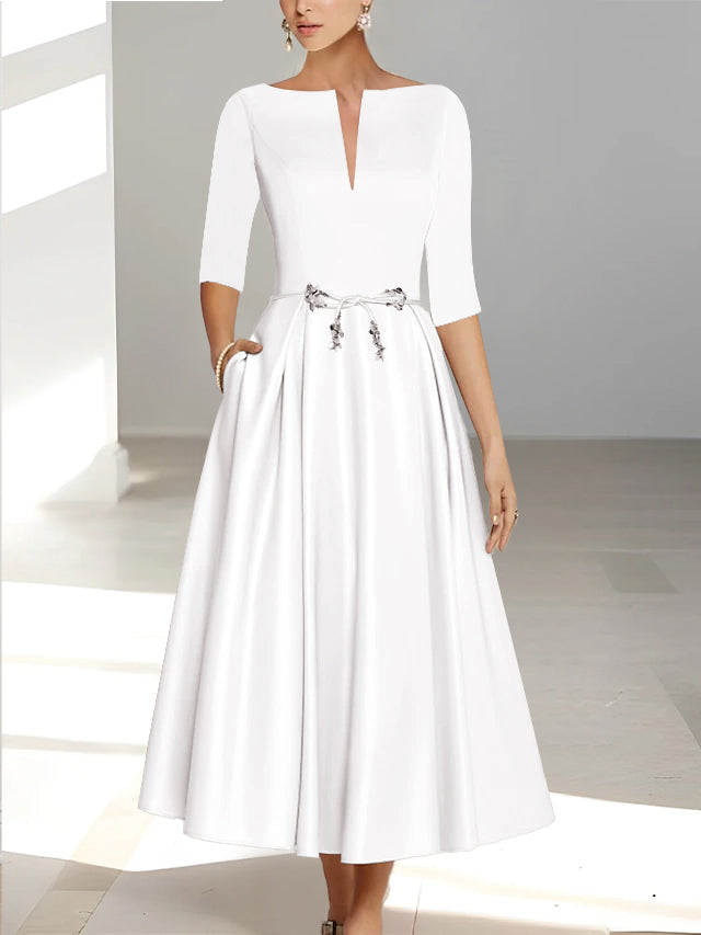 Robes de Mère de la Mariée et Du Marié Coupe A-Line/Princess à Demi-Manches et Longueur Cheville avec Poches