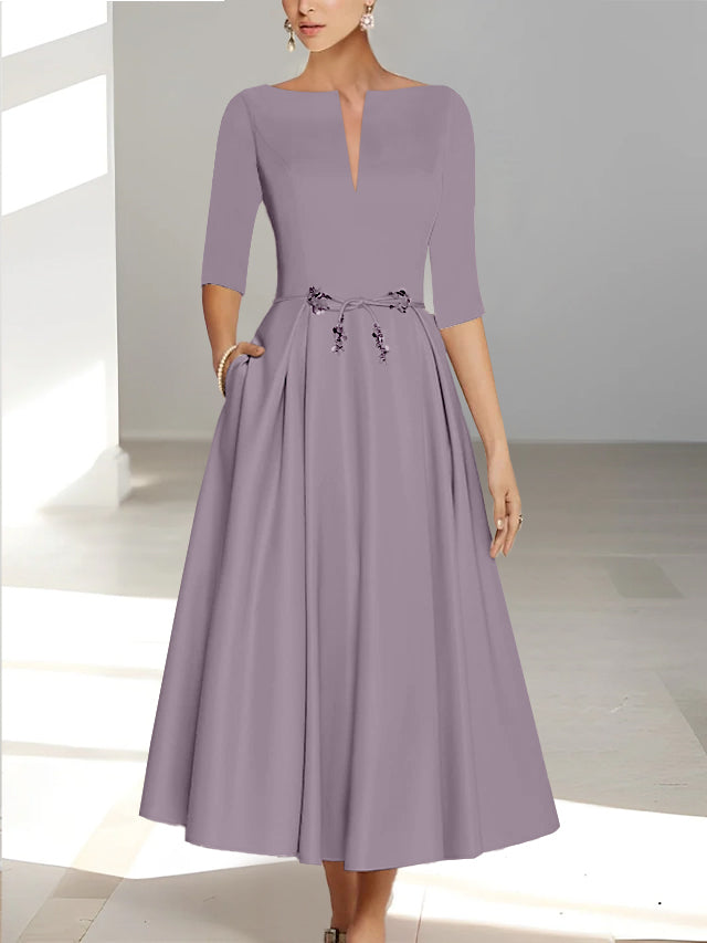 Robes de Mère de la Mariée et Du Marié Coupe A-Line/Princess à Demi-Manches et Longueur Cheville avec Poches