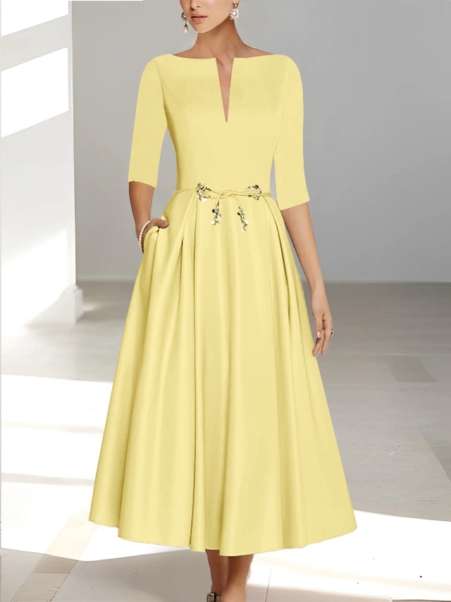 Robes de Mère de la Mariée et Du Marié Coupe A-Line/Princess à Demi-Manches et Longueur Cheville avec Poches