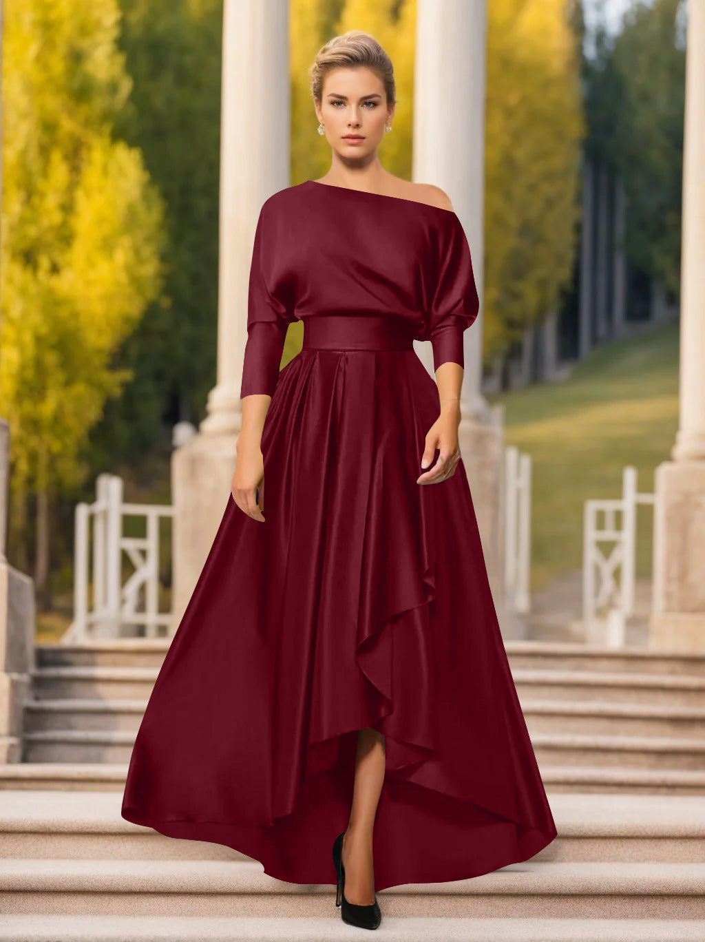 Robes de Mère de la Mariée et Du Marié Asymétriques à Une Épaule et à Manches 3/4 de Forme A-Line/Princess