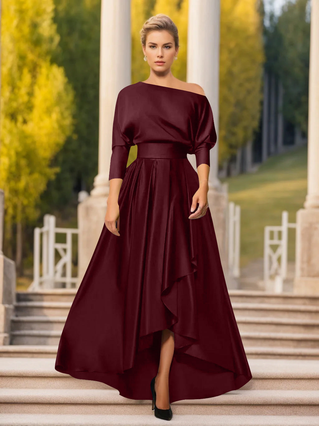 Robes de Mère de la Mariée et Du Marié Asymétriques à Une Épaule et à Manches 3/4 de Forme A-Line/Princess